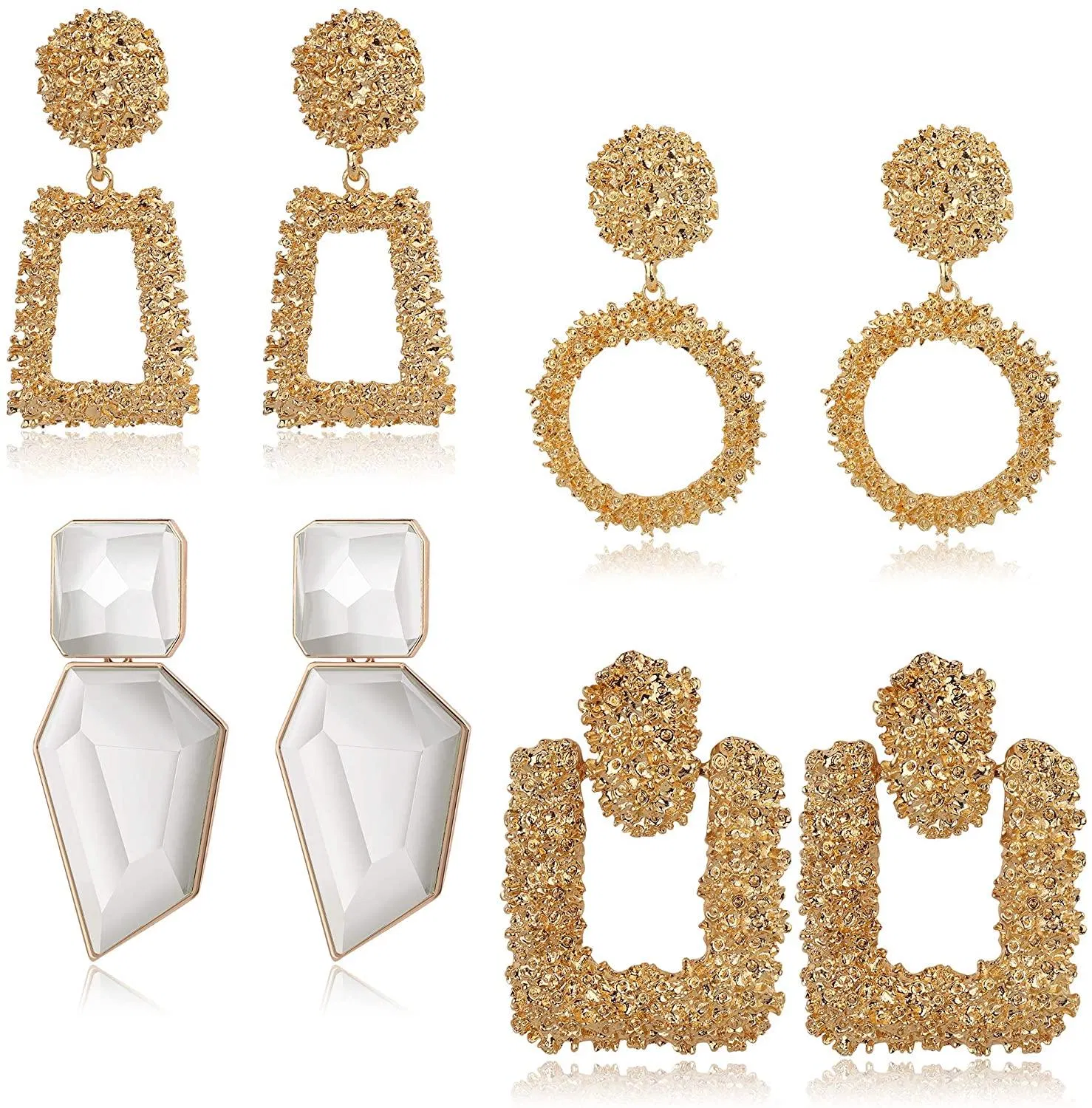 4 Paare Statement Dangle Ohrringe für Frauen Rhinestone übertrieben Große Tropfen geometrische Ohrringe