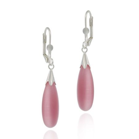 Sterling Silver Hanging Drop Pink Katzen Eye LeverBack Lever Rücken Ohrringe