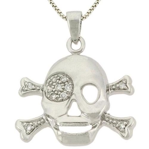 Sterling Silber CZ Schädel und Crossbone Anhänger