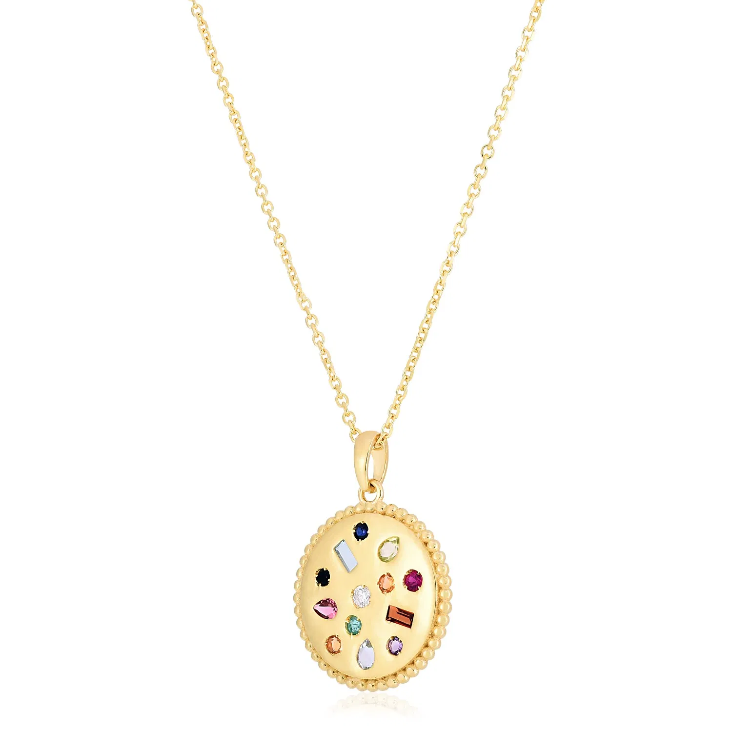 14 Karat Gelbgold High Polish Edelsteine Disc Kette
