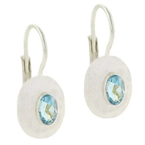 Sterling Silber Blau Topaz Oval Leverback Ohrringe