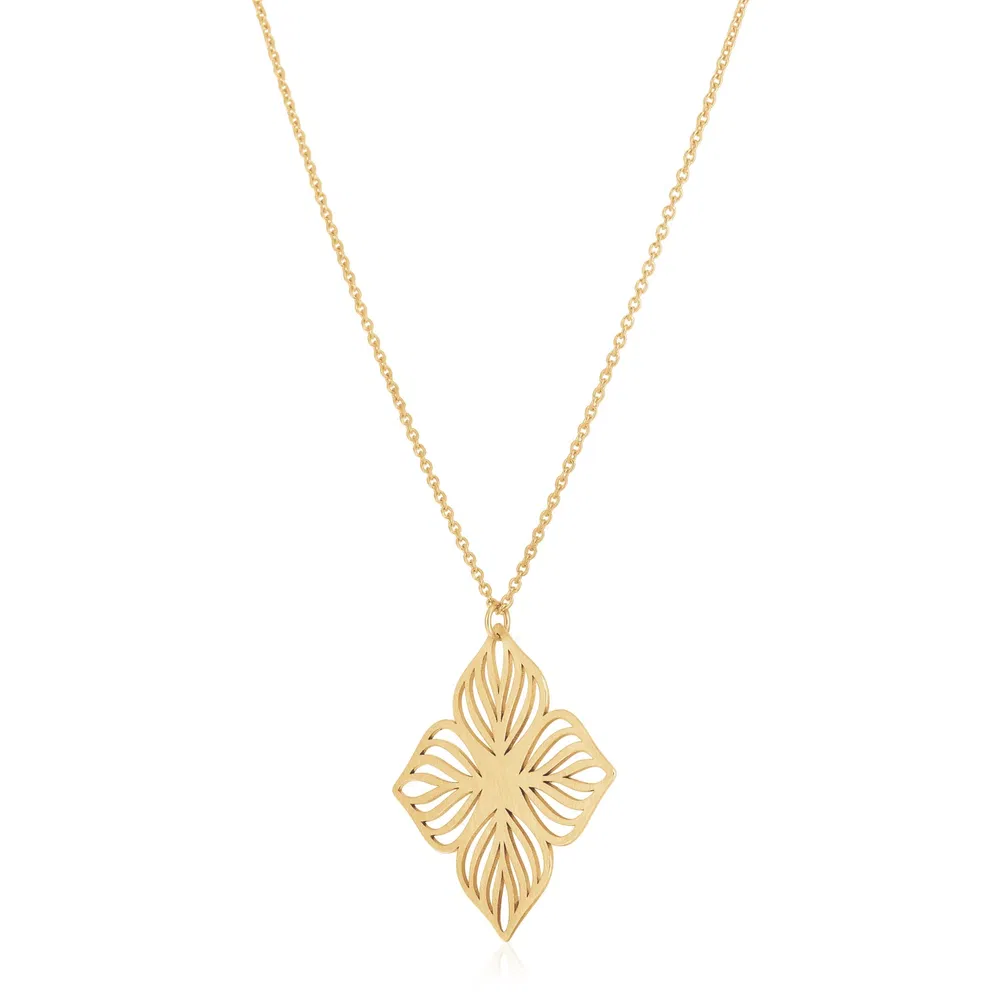 14 Karat Gelbgold High Polish Flower Cutout Halskette