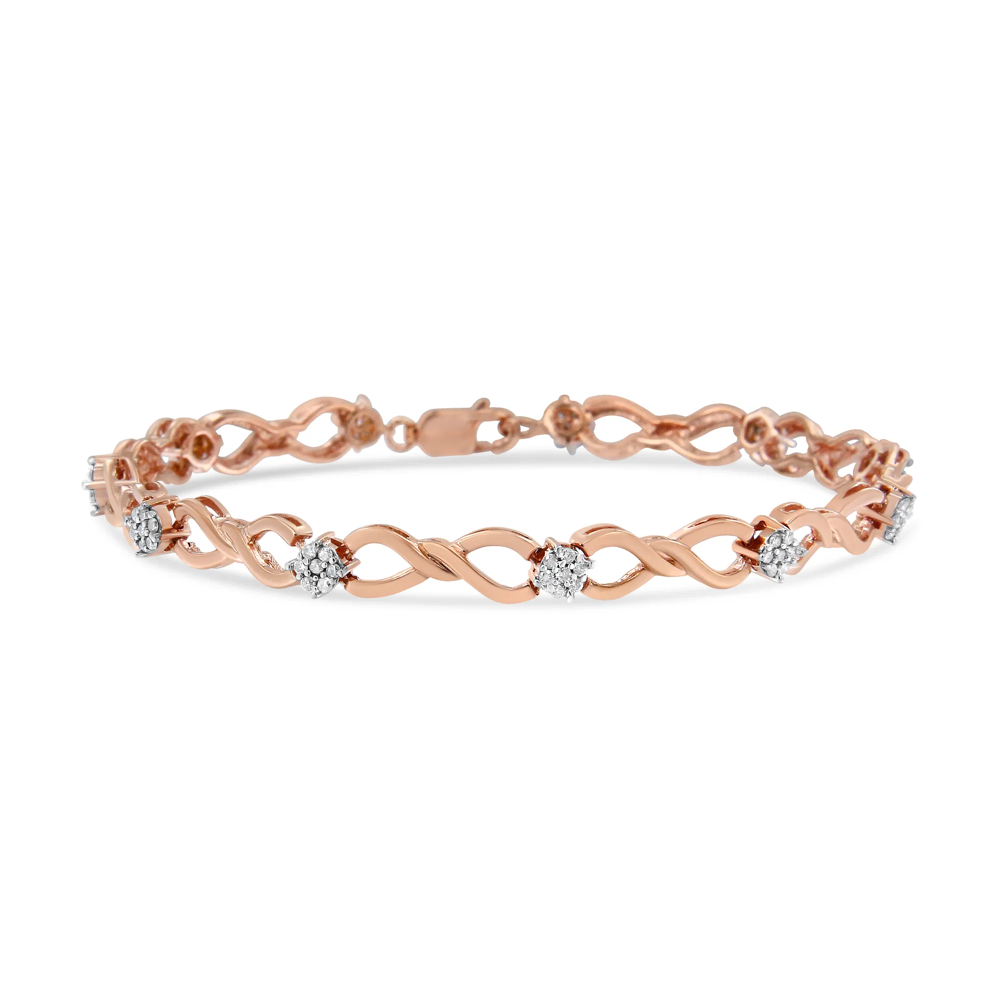 10 Karat Rose Gold Plated .925 Sterling Silber 1/2 Cttw Diamant Infinity Link Tennis Armband (H-I Farbe, I2 - I3 Klarheit) -7'