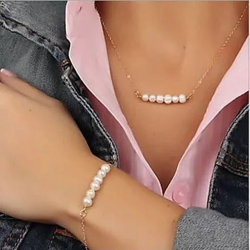 Miss Lovely Pearls Bar Halskette und Armband Set