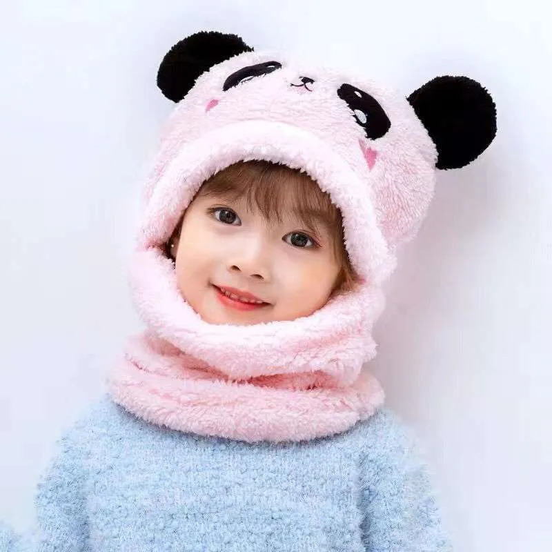Neuer Herbst und Winter süße Kinder Cartoon Schal Hut Zwei-Teil Doppel Fleece Wärme Jungen Mädchen Kind Erwachsene Eltern-Kind Baby Hut