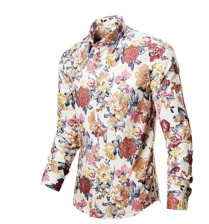Männer Floral gedruckt Long Sleeve Casual Button Down Shirts