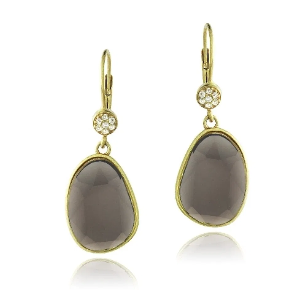 Gold Tone Smoky Quarz & White Topaz Regentropfen Dangle Ohrringe