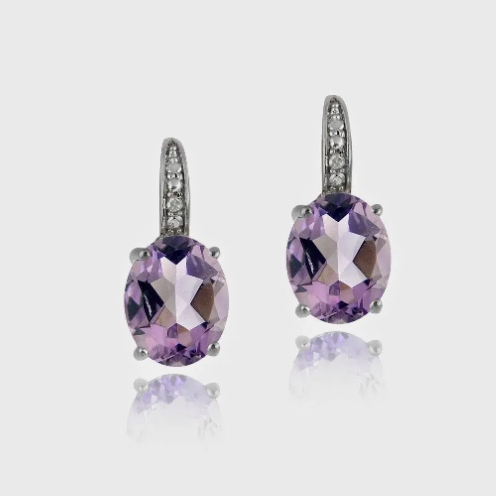 Sterling Silber Amethyst & Diamant Akzent Oval Leverback Ohrringe