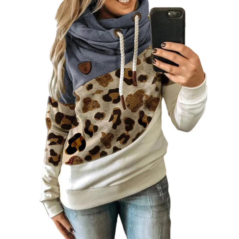 Neue Damenkleidung gedruckt Nähte Hooded Fleece Loose Sweater