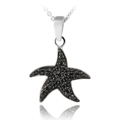 Sterling Silber Schwarz Diamant Akzent Starfish Anhänger