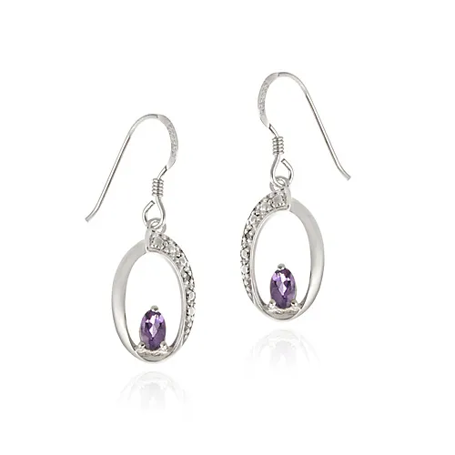 Sterling Silber Amethyst & Diamond Accent Oval Dangle Earring