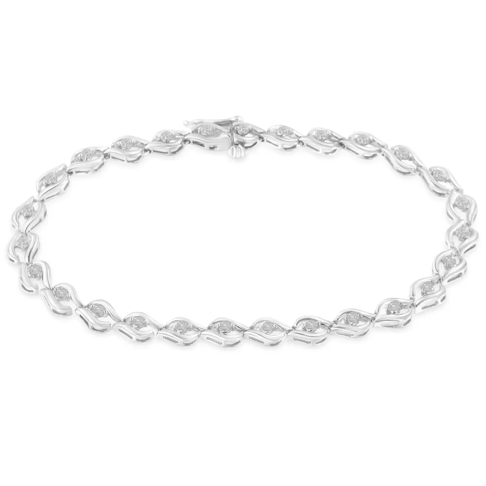 .925 Sterling Silber 1 / 2 Cttw Rose Cut Diamond Almond Shape Link Tennis Armband (I-J Farbe, I3 Klarheit) - 7