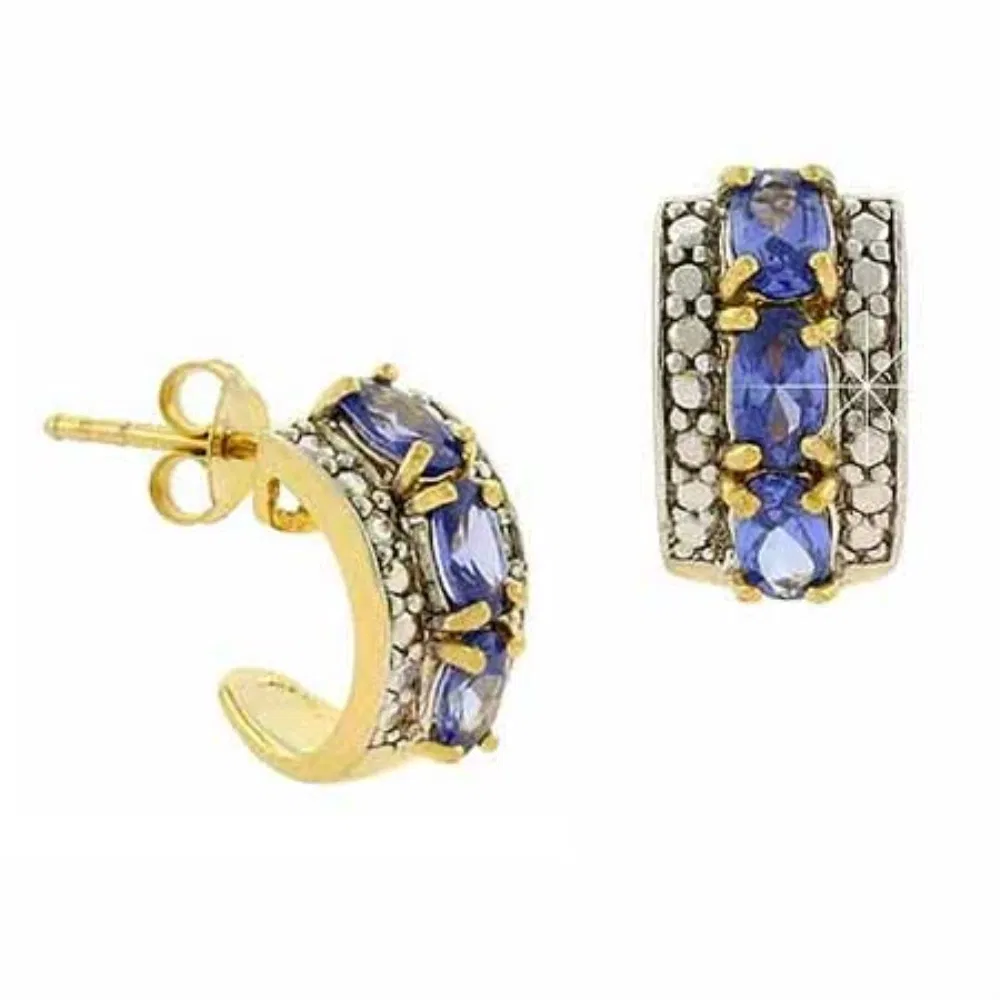 18 Karat Gold über Sterling Silber Tanzanit CZ & Diamant Akzent Halbschleife Ohrringe