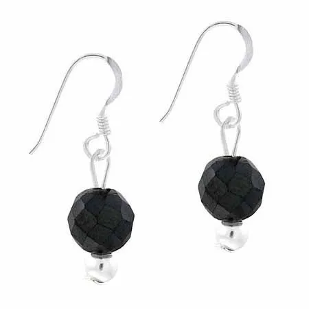Sterling Silber 6mm Onyx Perlen Dangle Ohrringe