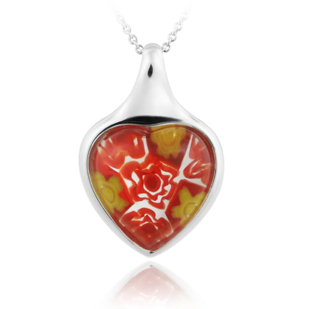 Sterling Silber Rot Millefoiri Glas Herz Anhänger