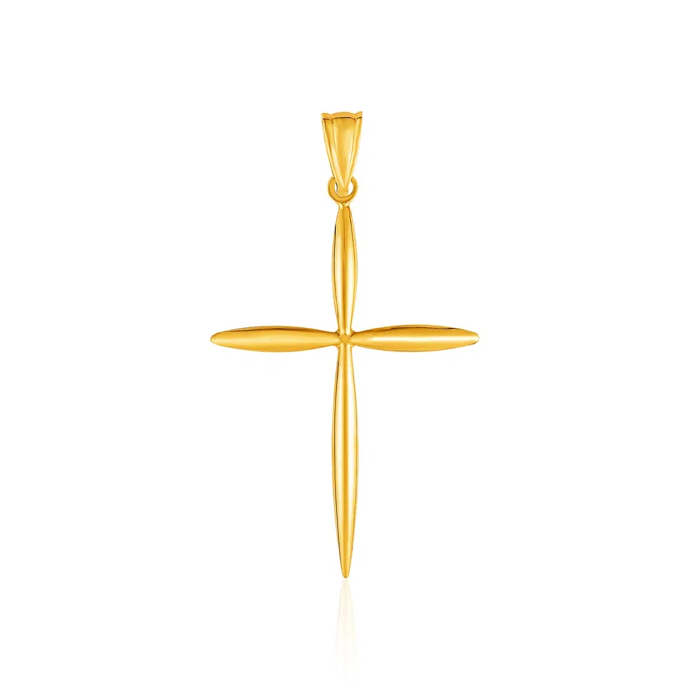 14 Karat Gelbgold rundes und spitziges Kreuz Anhänger