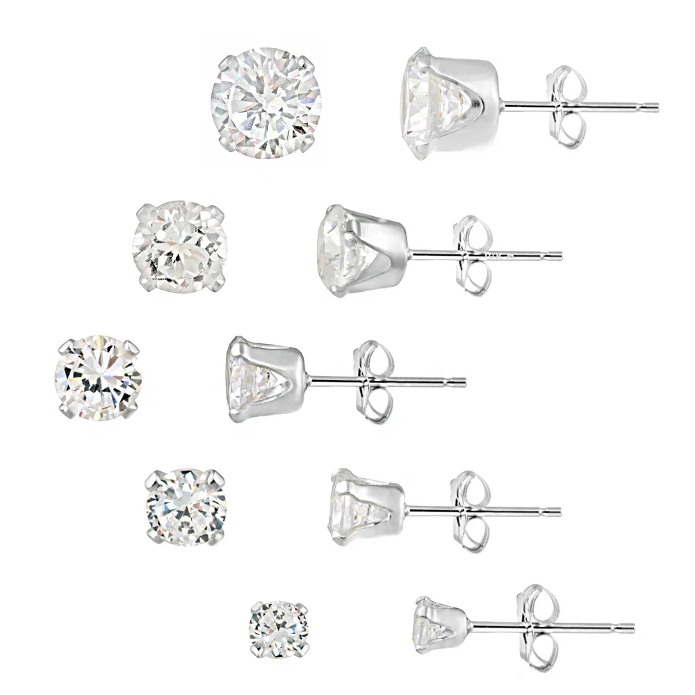 Sterling Silber 6ct CZ Stud Ohrringe, Set von 5