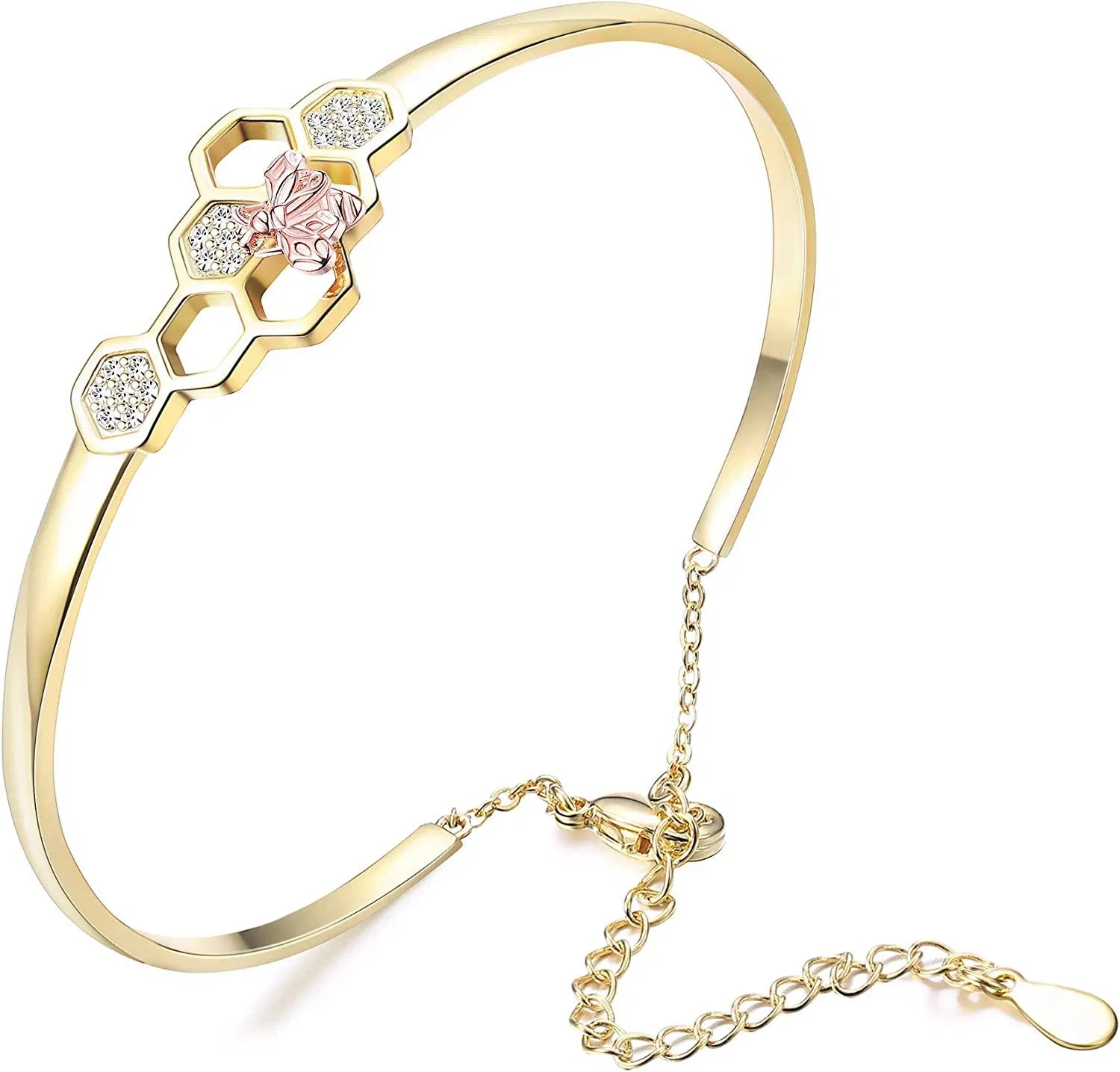 18 Karat Gold beschichtete Bienen Armband offene Armbänder verstellbare Kette Honigstock Tennis gepflanzt österreichischer Kristall