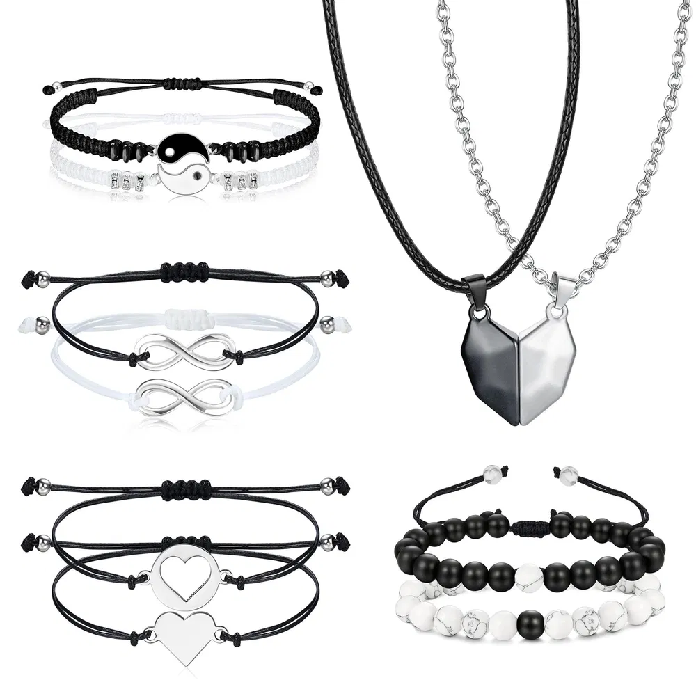 10pcs passende Armbänder Halskette für Paare Wunsch Stein Herz Magnet Paare Halskette Yin Yang Infinity Perlen Armband BFF Freundschaft Beziehung Paare Valentinstag Geschenke