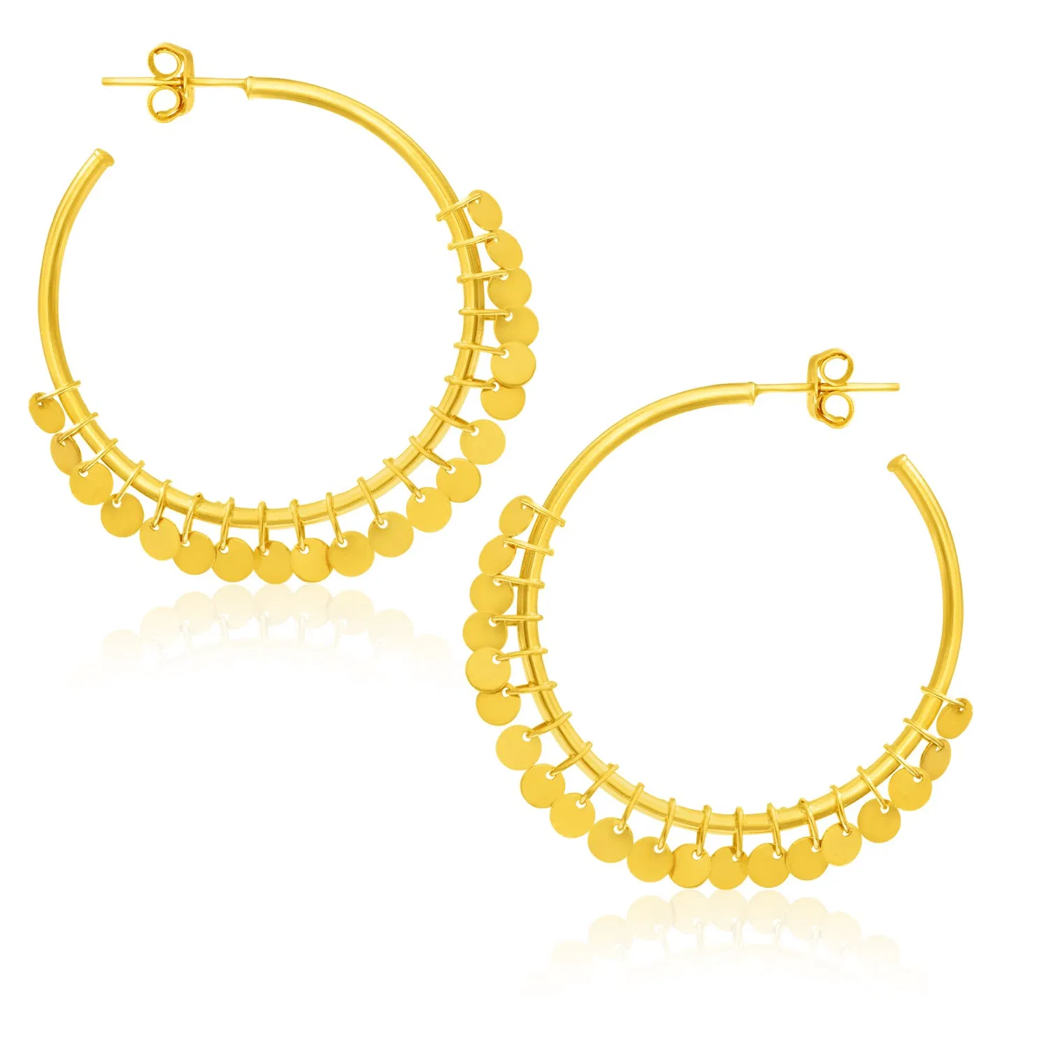 14 Karat Gelbgold Hoop-Stil - Ohrringe mit Hängel-Latin (1.5x30mm)