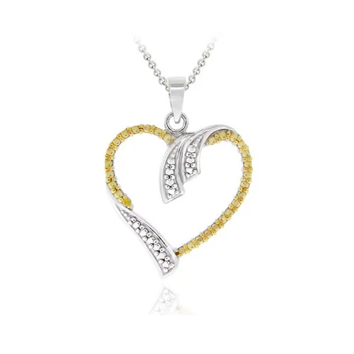 Sterling Silber Zwei-Tone Gelb Diamant Akzent Open Heart Hängel
