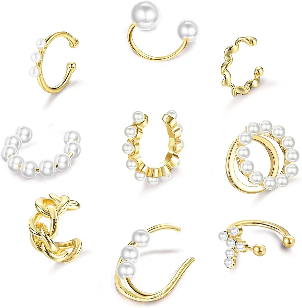 9pcs Pearl Ohr Manschetten für nicht durchbohrte Ohren Dainty Helix Cuff Ohrringe für Frauen Clips auf Knorpel Ohrringe