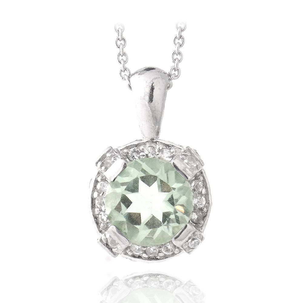 Sterling Silber 2,75ct TGW Grüner Amethyst & Weißer Topaz Runde Halskette