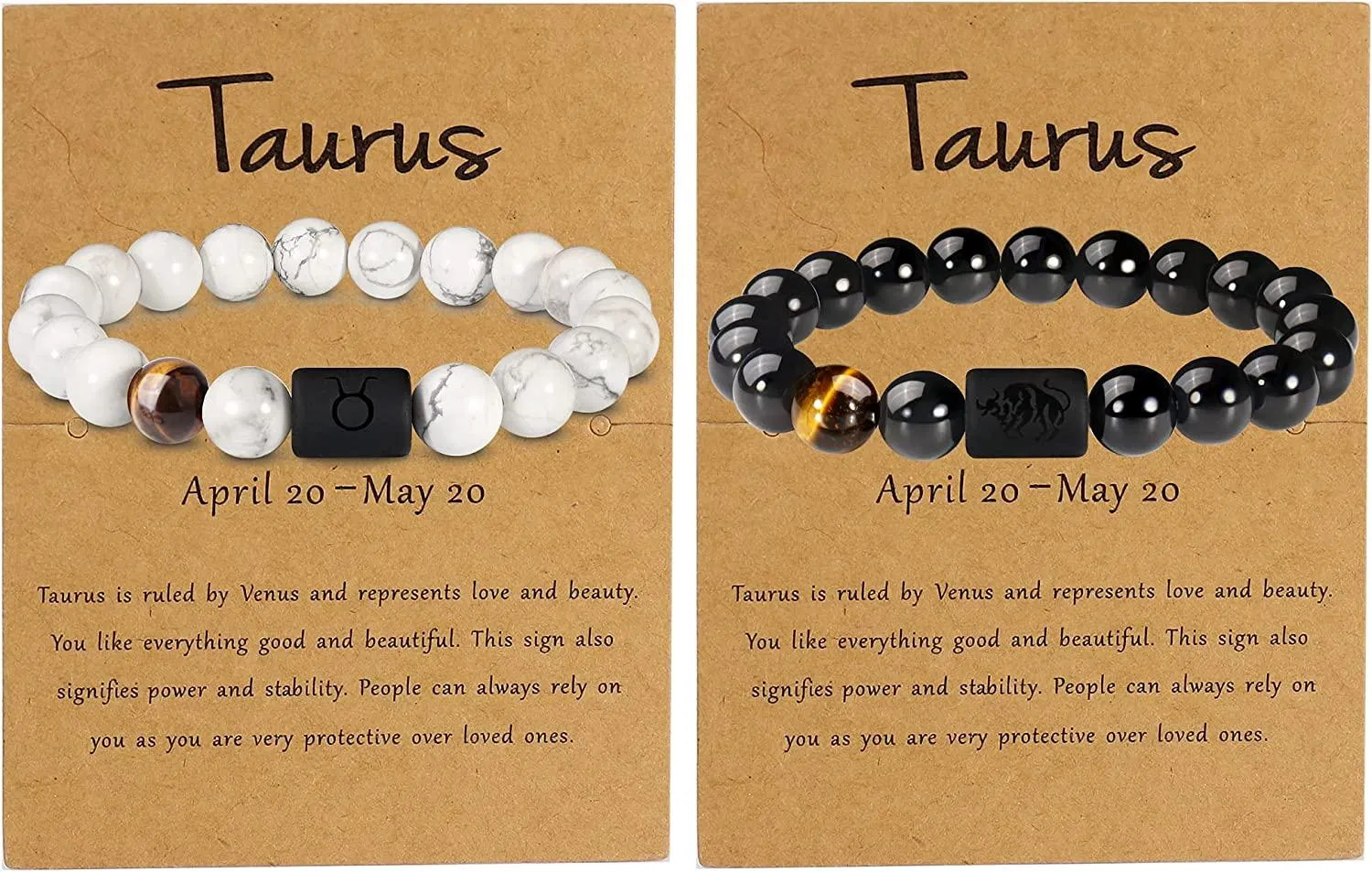 2PCs Zodiac Armband für Männer Frauen; 10mm natürliche schwarze Onyx Perlen Armband Sternzeichen Sternbild Horoskop verstellbares Armband mit Sternbildkarte
