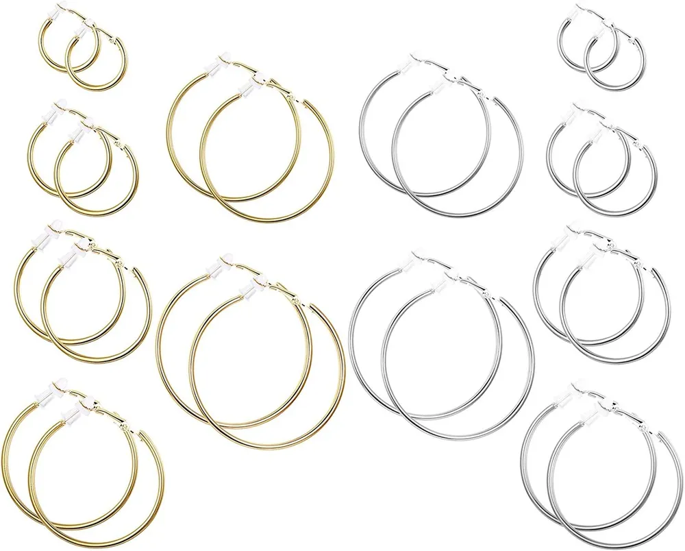 12 Paare Clip auf Ohrringe für Frauen Edelstahl Mode Clip auf Hoop Ohrringe Non-Piercing Ohrringe Set; 6 Größen