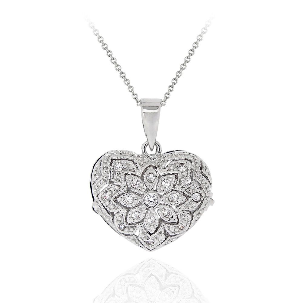 Sterling Silber Designer-Inspired CZ Blumenherz Halskette