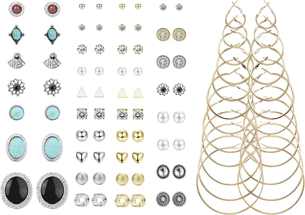 47pairs Hoop Stud Drop Dangle Ohrring Set Big Circle Ohrring Crystal Pearl Ohrring Ohrring für Frauen Schmuck