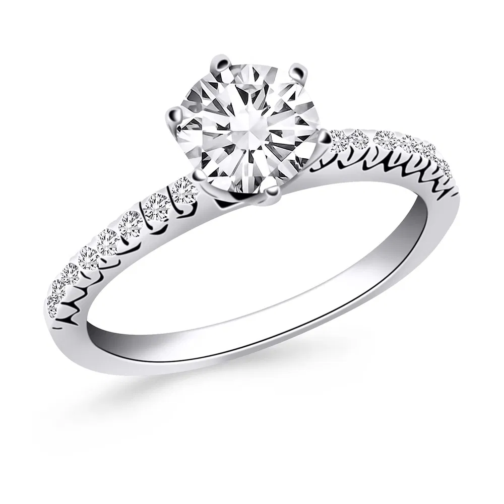 14 Karat Weißgold Verlobungsring mit Fishtail Diamant Akzenten