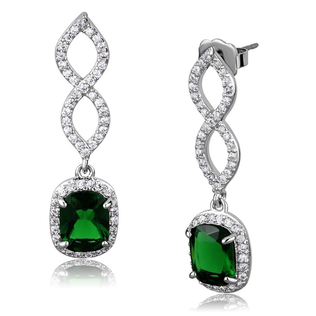 LO3761 - Rhodium-Messing - Ohrringe mit synthetischem Glas in Smaragd