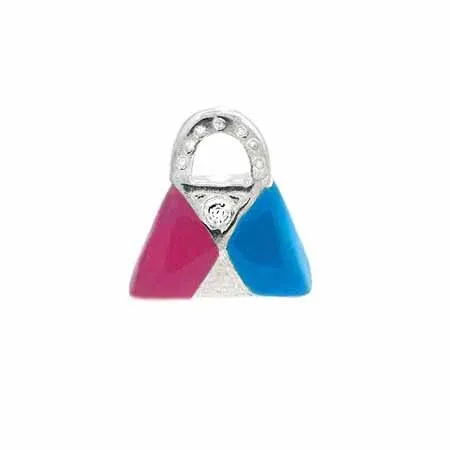 Sterling Silver Pink und hellblau Enamel Designer Mode Tasche Handtasche Charme