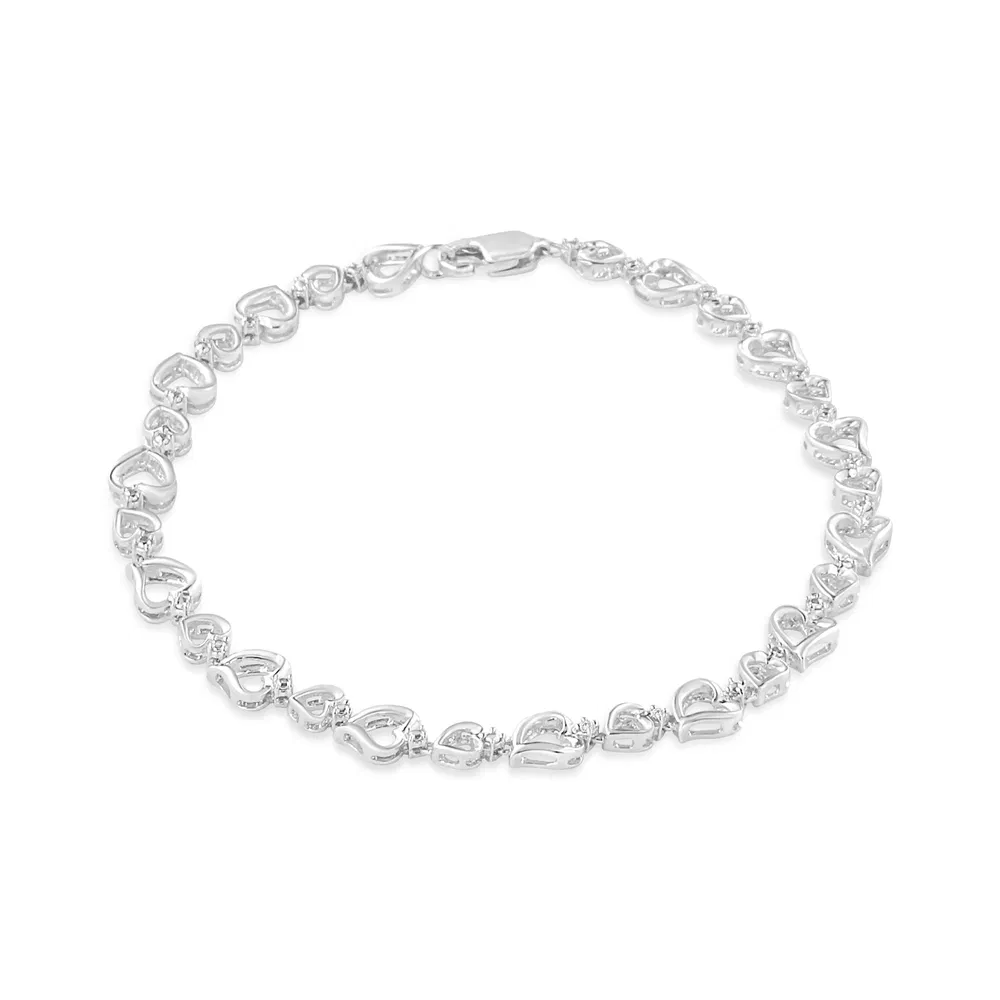 .925 Sterling Silver Prong Set Diamond Accent Alternating Heart Link Armband (I-J Farbe, I3 Klarheit) - 7,25