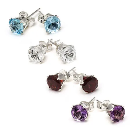 8 Karat Edelstein Ohrringe in 925 Sterling Silber - Set von 4