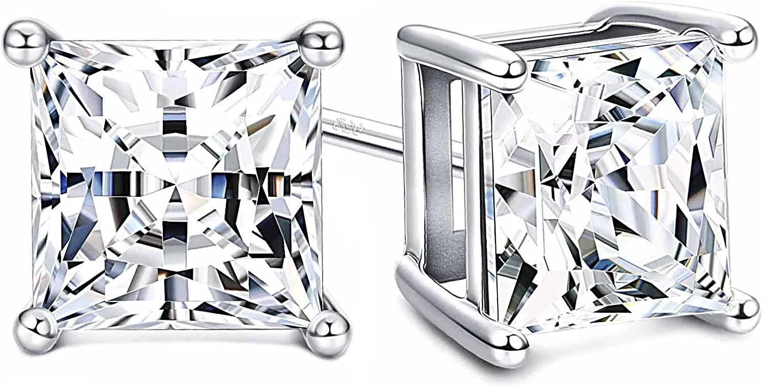 Set mit Swarovski Zirkonia Stud Ohrringe für Frauen Hergestellt aus Sterling 4 - Zähnen Princess-Cut CZ 2.00cttw Hypoallergen