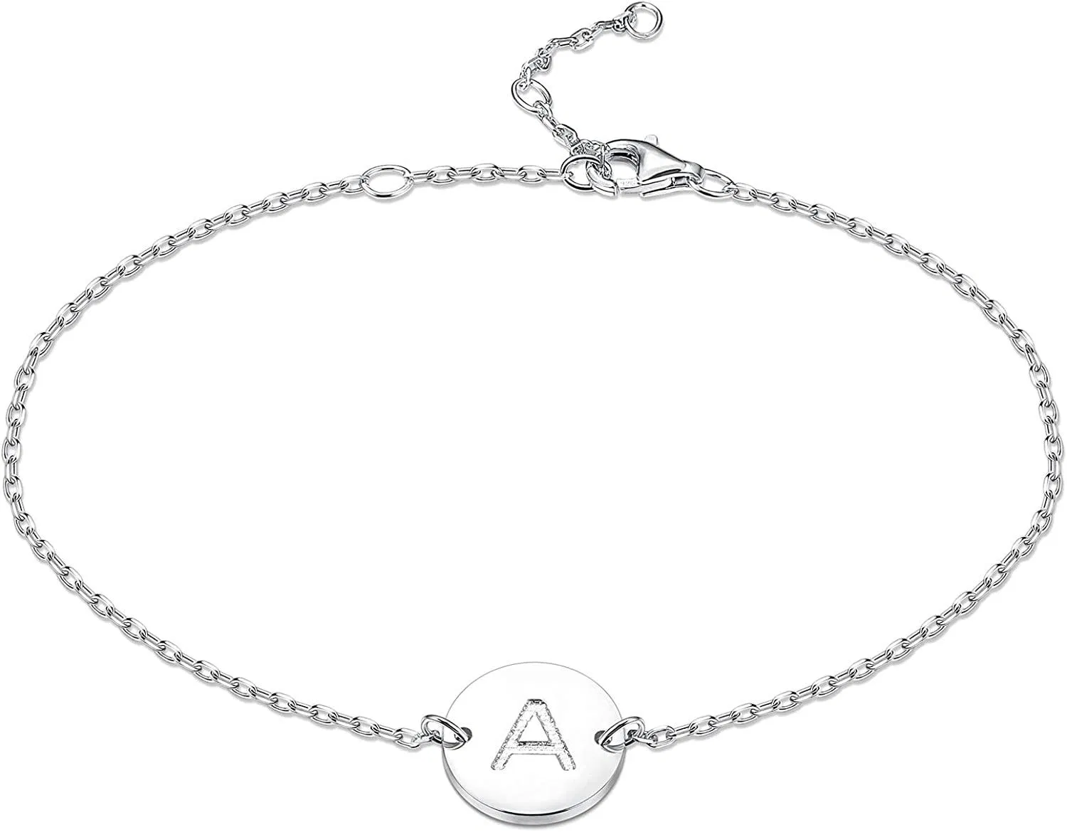 925 Sterling Silber anfängliche Armbänder für Frauen Mädchen Single 26 Buchstaben Charme Armbänder Dünne Kette Freundschaft Armbänder; 16.5 + 5cm einstellbar