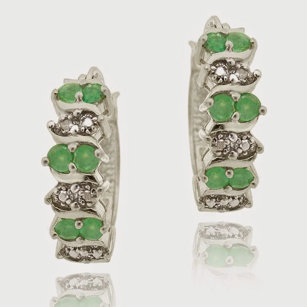Sterling Silver Emerald & Diamond Accent Hoop Ohrringe