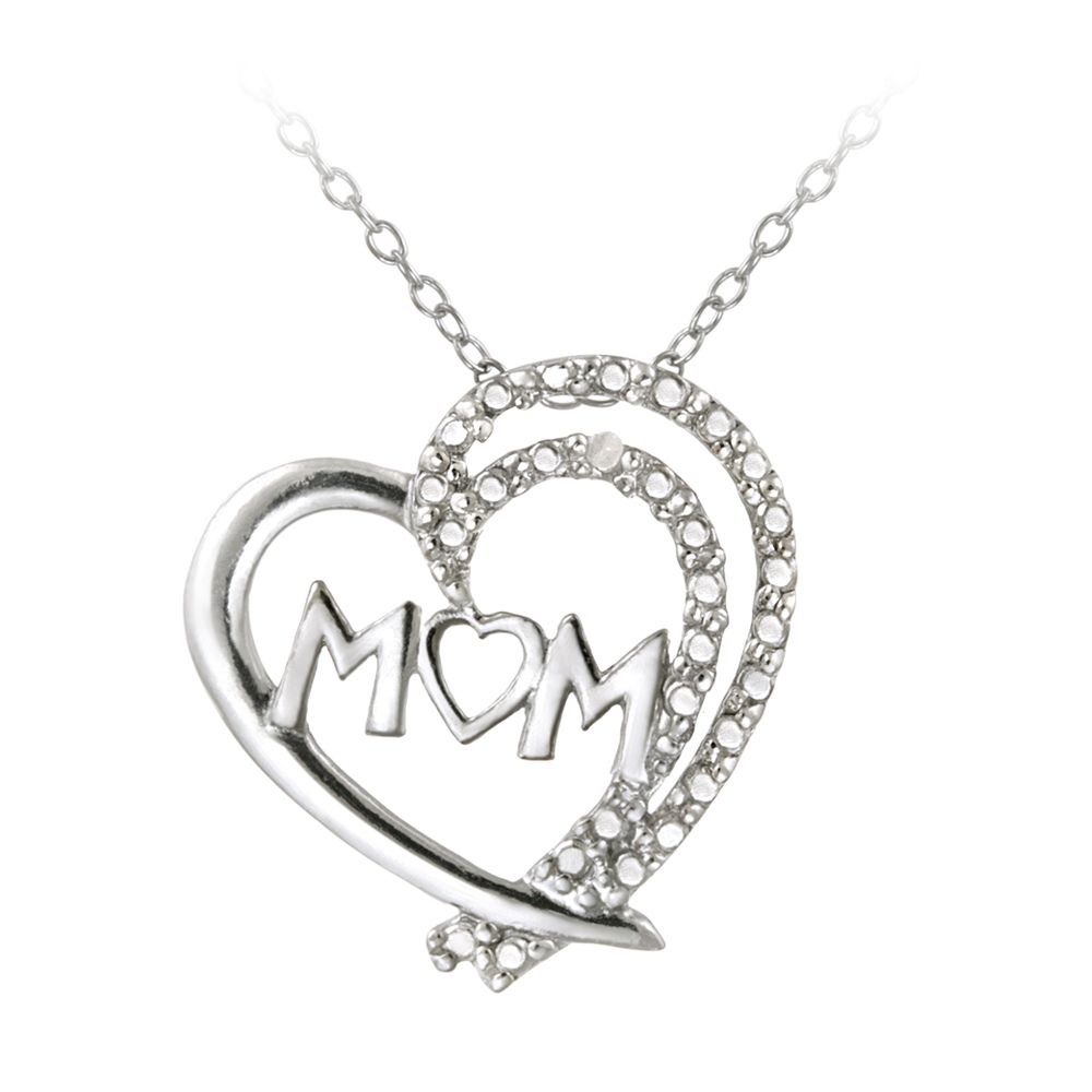 Sterling Silber Diamant Akzent MOM Open Heart Halskette