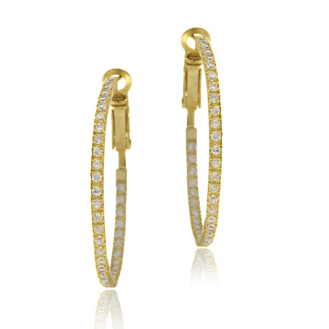 18 Karat Gold über Silber 35mm Inside Out CZ Hoop Ohrringe
