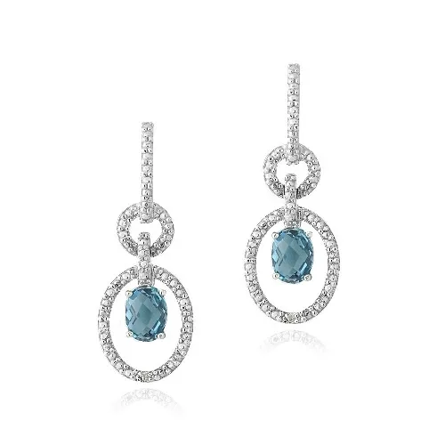 Sterling Silver 3ct London Blue Topaz & Diamond Accent Oval & Round Dangle Ohrringe