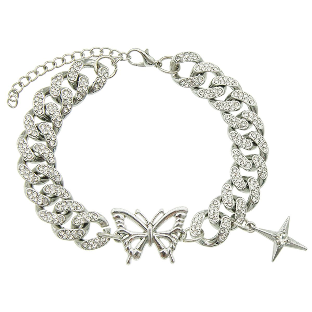 Glanzende Rhinestone Schmetterling Hip Hop Kuban Link Kette Armband für Frauen Männer Party Rave Armband Schmuck