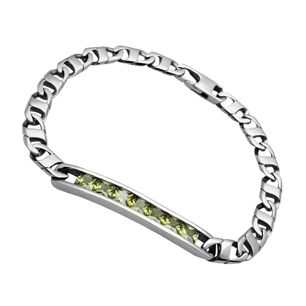 TK570 - Hochpoliertes (ohne Beschichtung) Edelstahl-Armband mit AAA-Klasse CZ in Olivinfarbe