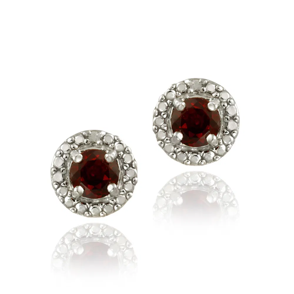 Sterling Silber Garnet & Diamond Accent Stud Earrings