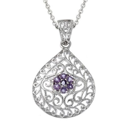 Sterling Silber & echte Amethyst Filigree Teardrop Anhänger