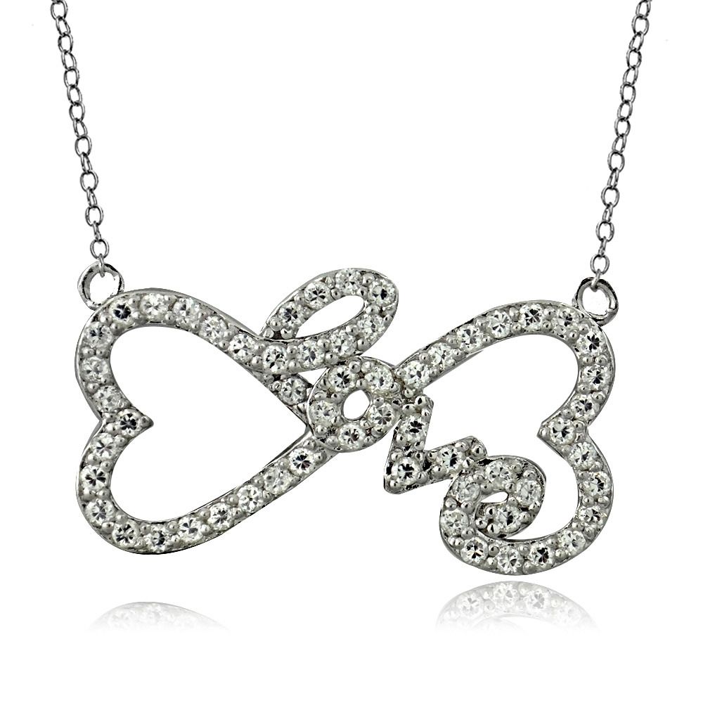 Sterling Silber CZ Liebe Infinity Herzen Halskette