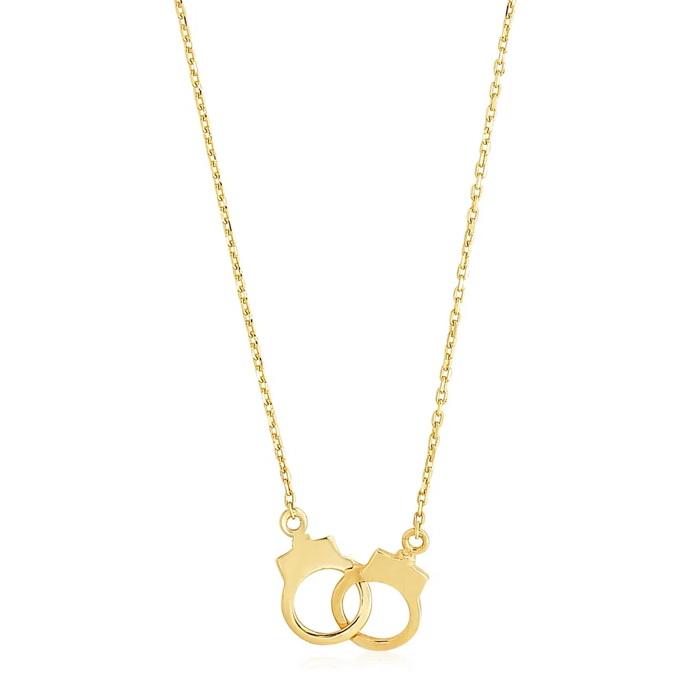 14 Karat Gelbgold High Polish Handschellen Halskette