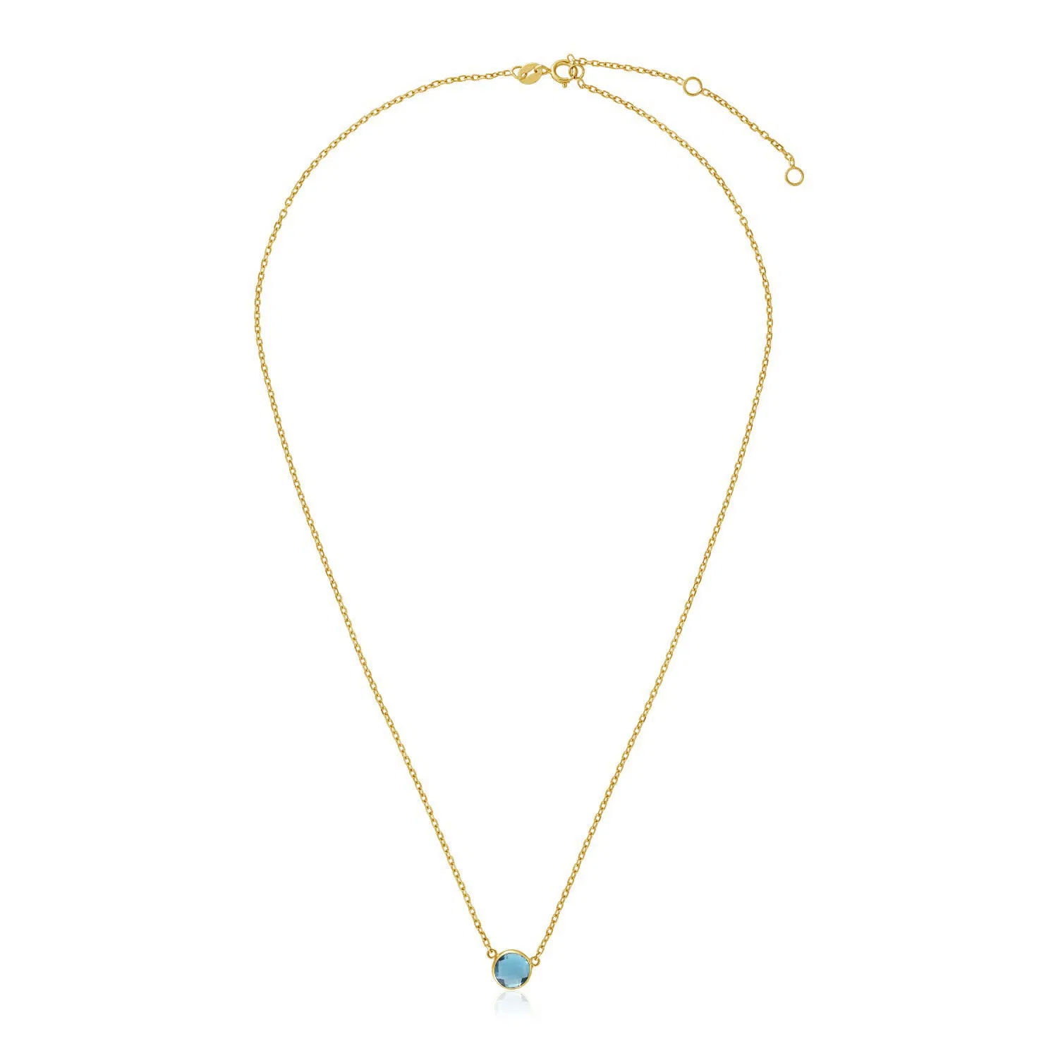 14 Karat Gelbgold 17 Zoll Halskette mit rundem blauen Topaz