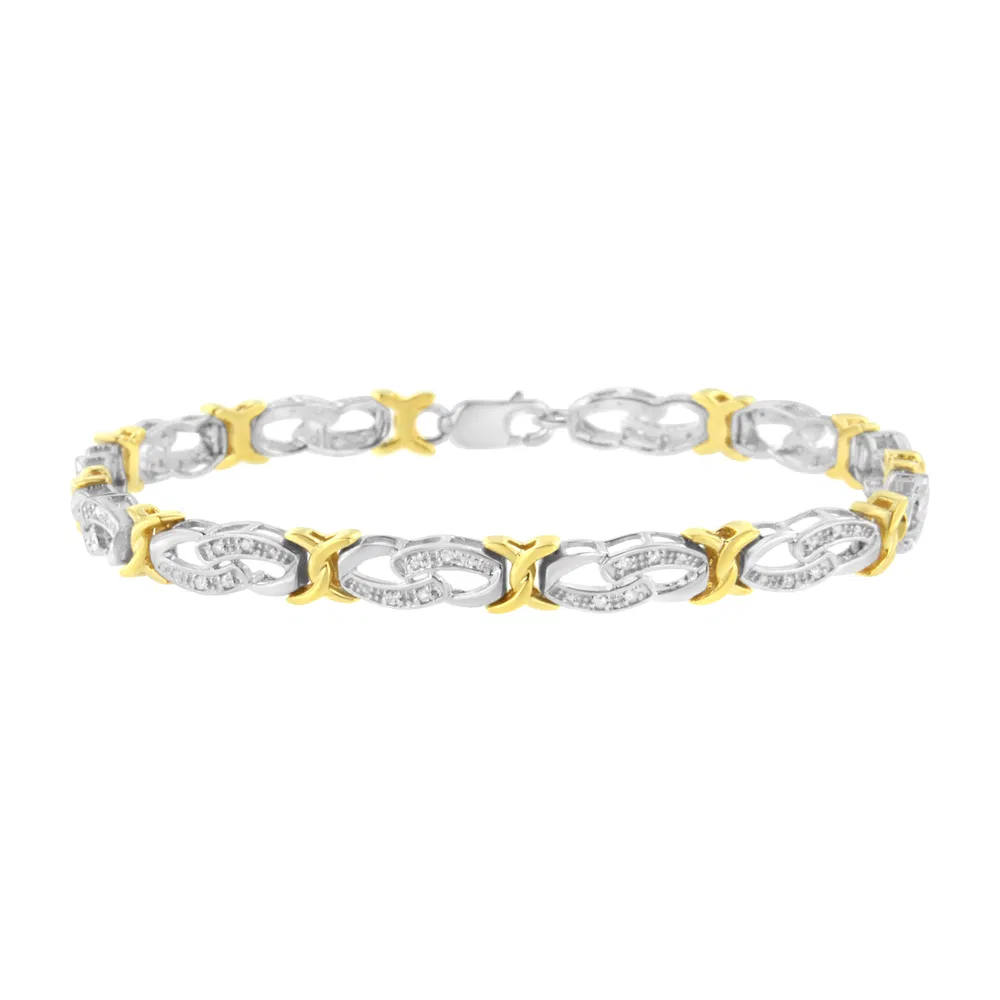 10 Karat gelbgold beschichtetes Sterlingsilber 1 / 4 cttw Diamant Infinity und X Link Armband (I-J Clarity, I2 - I3 Farbe) - Größe 7,25